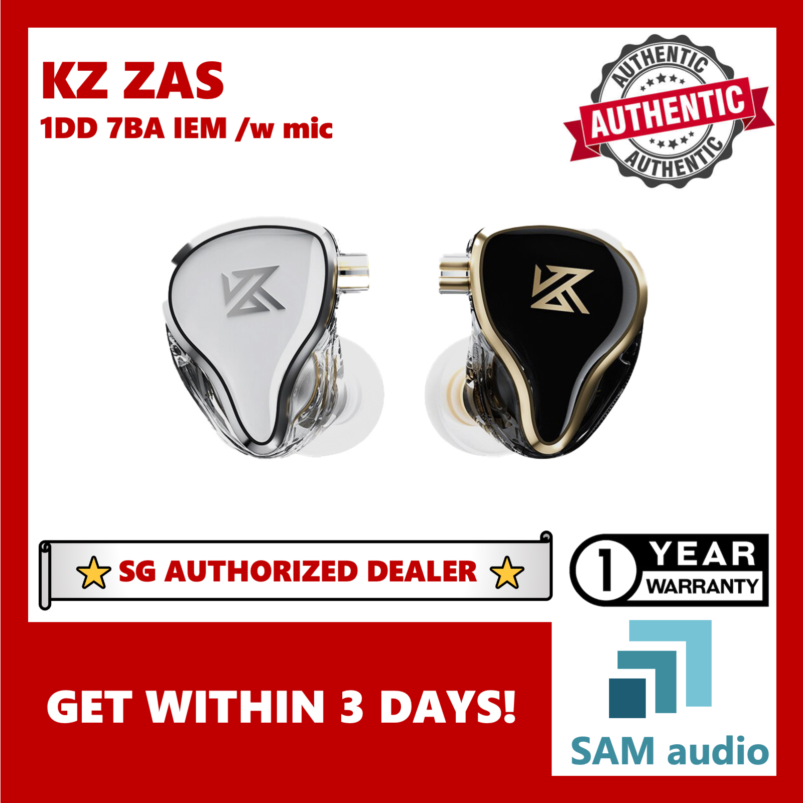 [SG] KZ ZAS, Hybrid-Driver HiFi 7BA 1DD 10mm IEM, with mic