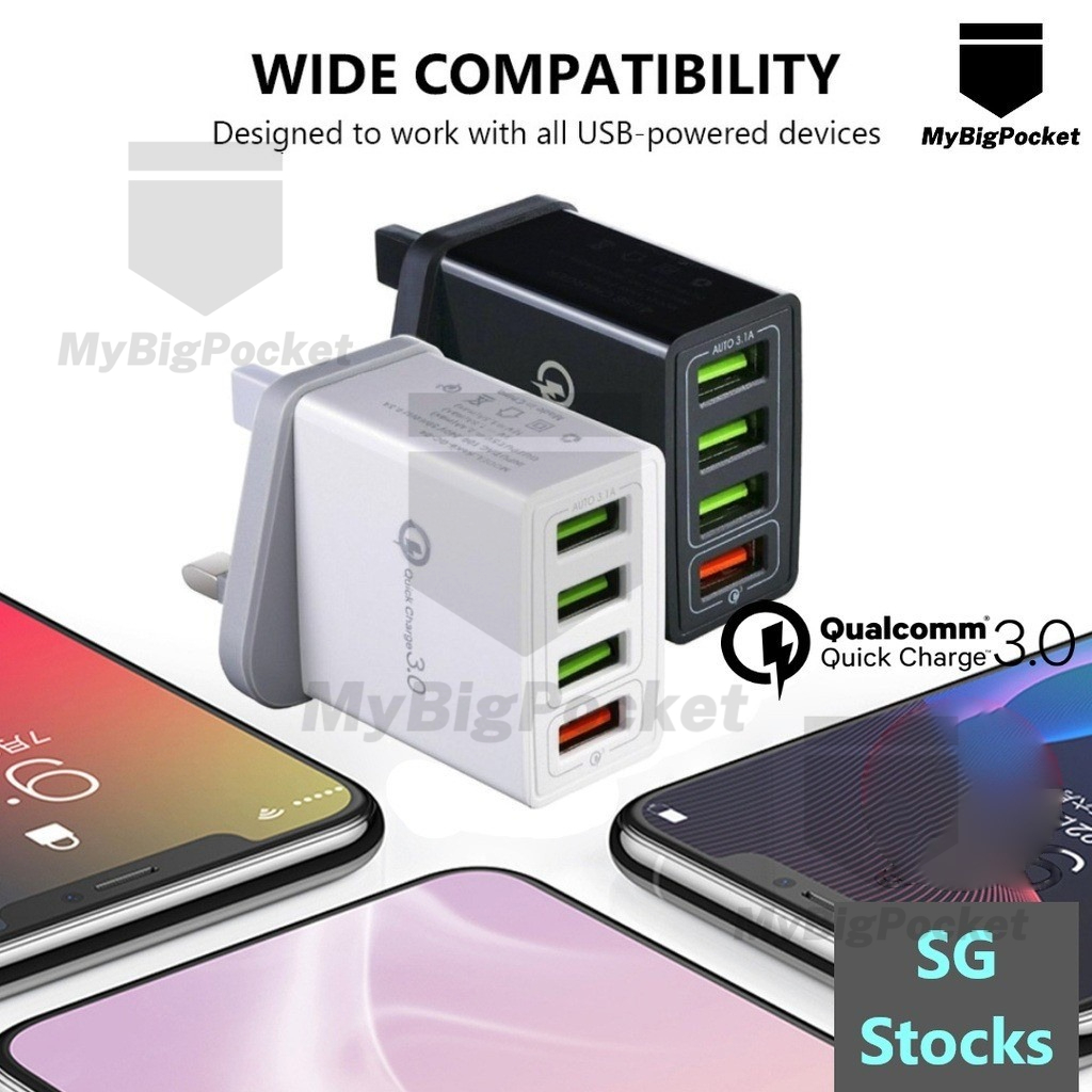 【SG plug】4 USB Port 30w/36W Quick Charge 3.0 Fast Charging Adapter - Multiport, Fast Charging