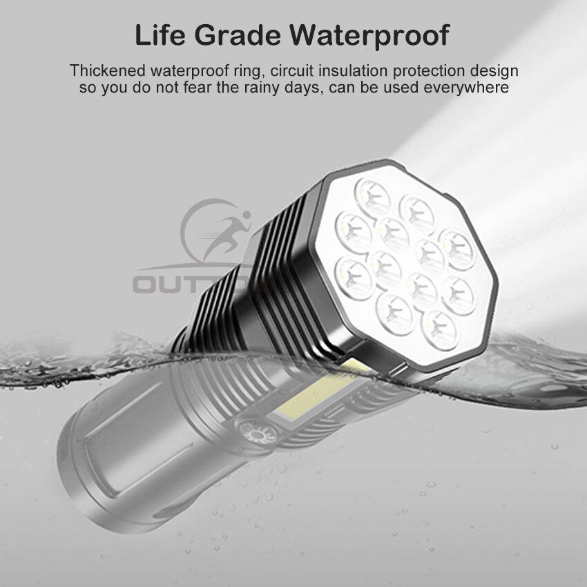 Outtobe Flashlight Mini Flashlight Bright LED Flashlight Waterproof Flashlight Outdoor Focusing Torchlight Portable Home Emergency Lamp Built-in Battery USB Rechargeable Torchlight Zoom-able focus Lig