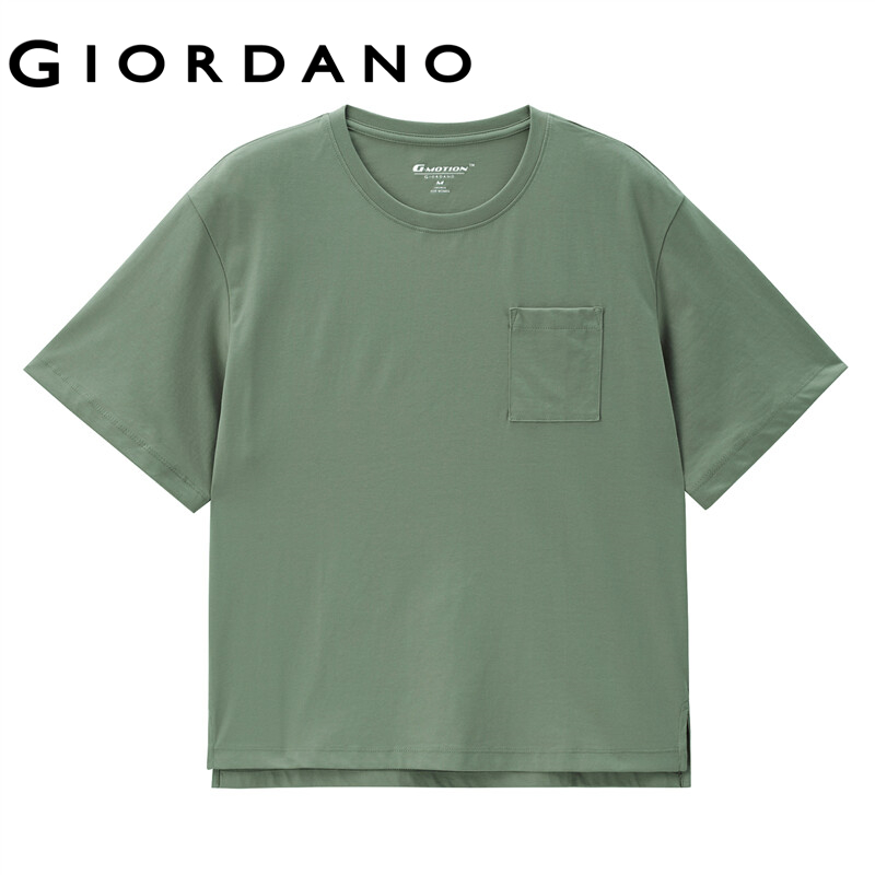 GIORDANO Women T-Shirts G-MOTION High-Tech Quick Dry Sorona T-Shirts Antibacterial Patch Pocket Simple Casual Sport Tee 05322222