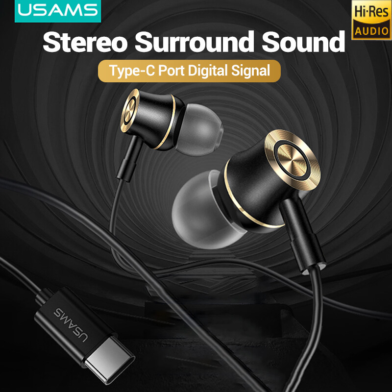 USAMS Type-C In-ear Earphone Cable Control With Bulid-in Mic High-Res Audio For Google Pixel 2 3 Samsung S8/8+/S9/Note 20 S20 S21/iPad Pro/Sony/Huawei