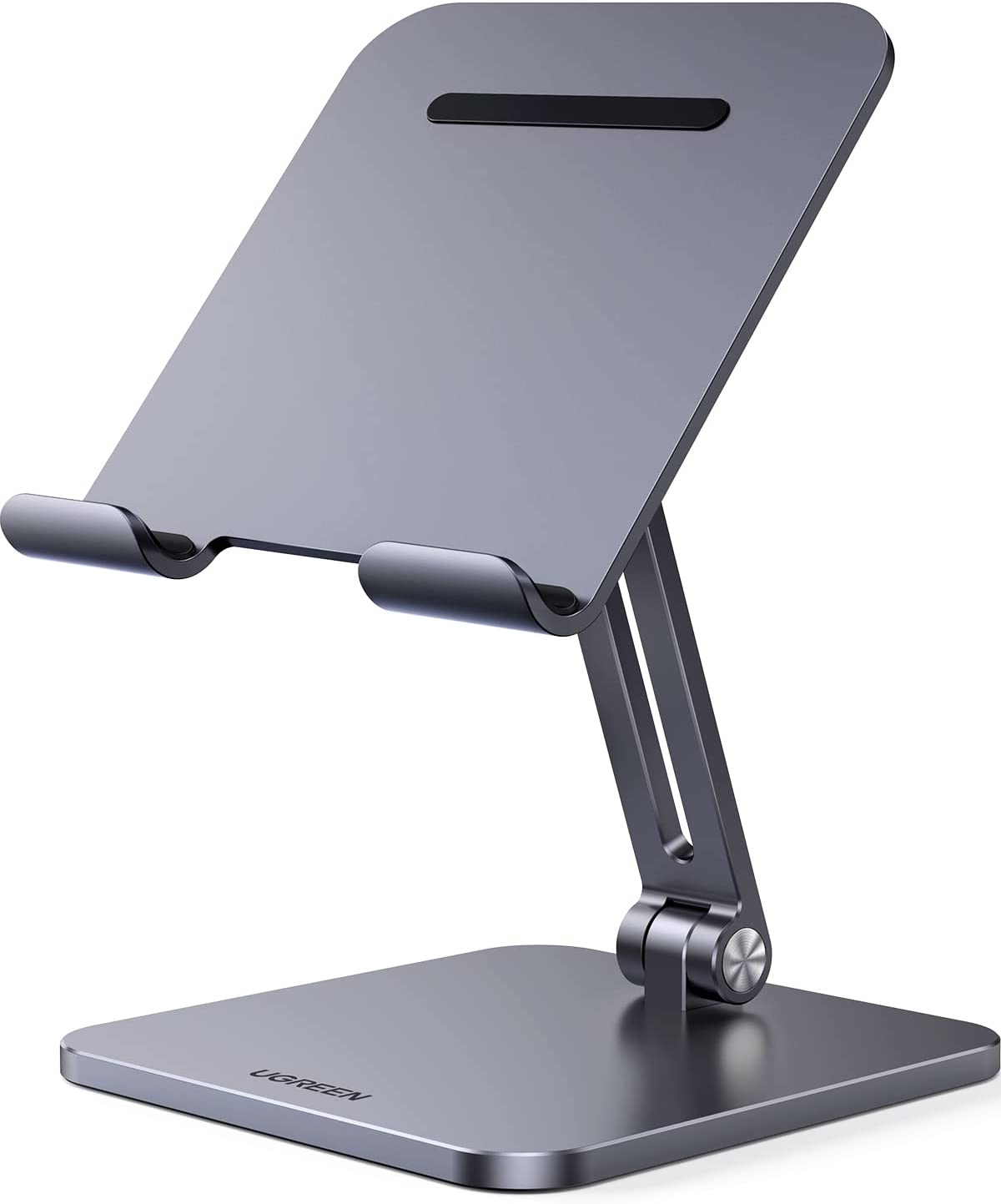 UGREEN Tablet Stand Holder for Desk Adjustable Aluminum Portable Stand Holder Desktop Foldable Dock Heavy Duty Metal Base Compatible with ipad pro 12.9, 9.7, 10.5, ipad air Mini 4 3 2, Grey